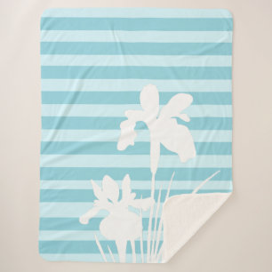 Stripes and Iris Flowers Silhouette Sherpa Blanket