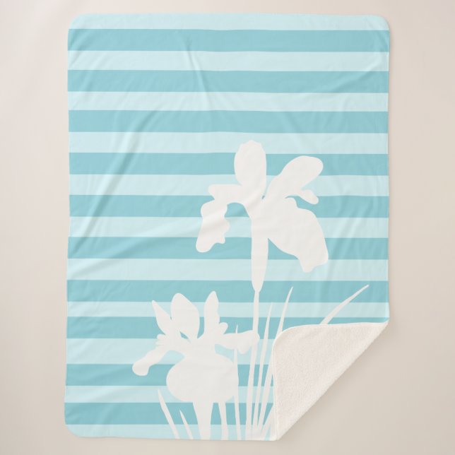 Stripes and Iris Flowers Silhouette  Sherpa Blanket (Front)