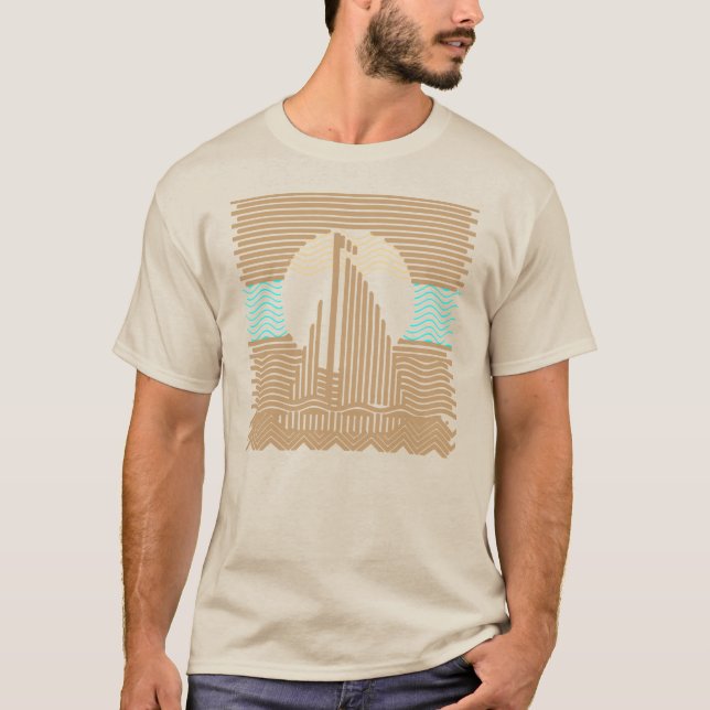 Stripes and Lines Sailboat Abstract T-Shirt (Front)