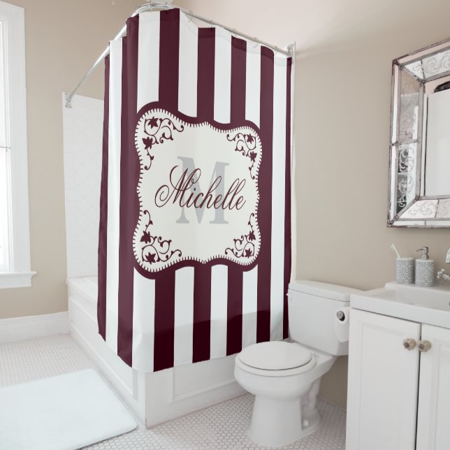 Stripes and Monogram Shower Curtain (In Situ)