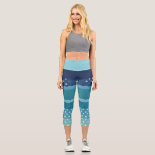 Stripes and Polka dot in Shades of Blue  Capri Leggings