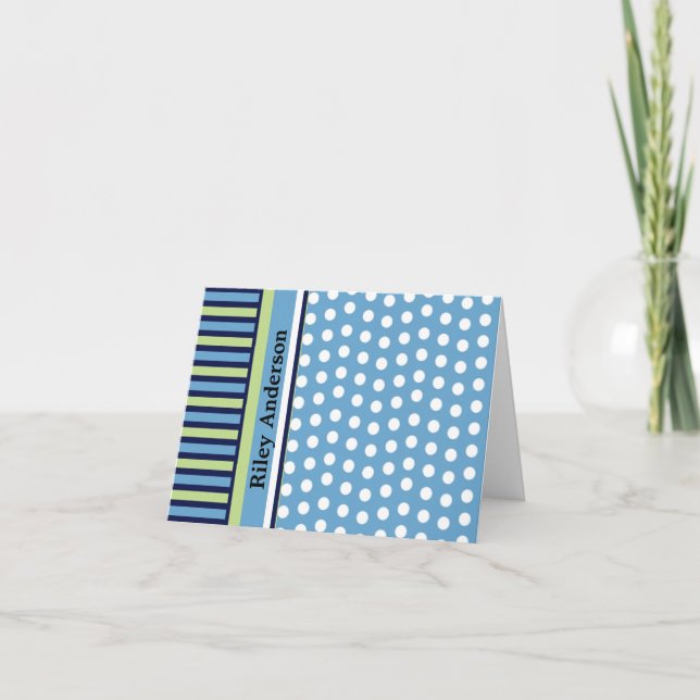 Stripes and Polka Dots Personalised Note Card (Front)
