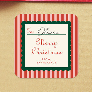 Stripes and Scallop Vintage Holiday Gift Square Sticker