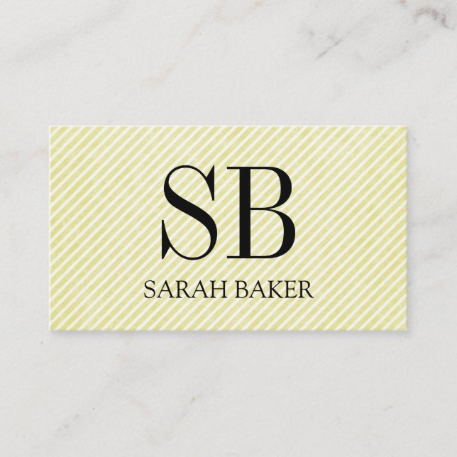 Stripes and Script Monogram Business Card (Front)