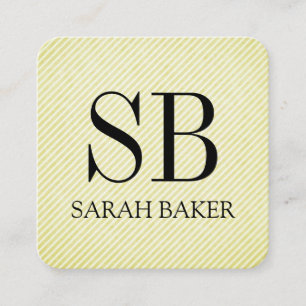 Stripes and Script Monogram Square Business Card
