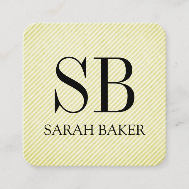 Stripes and Script Monogram Square Business Card (Front)