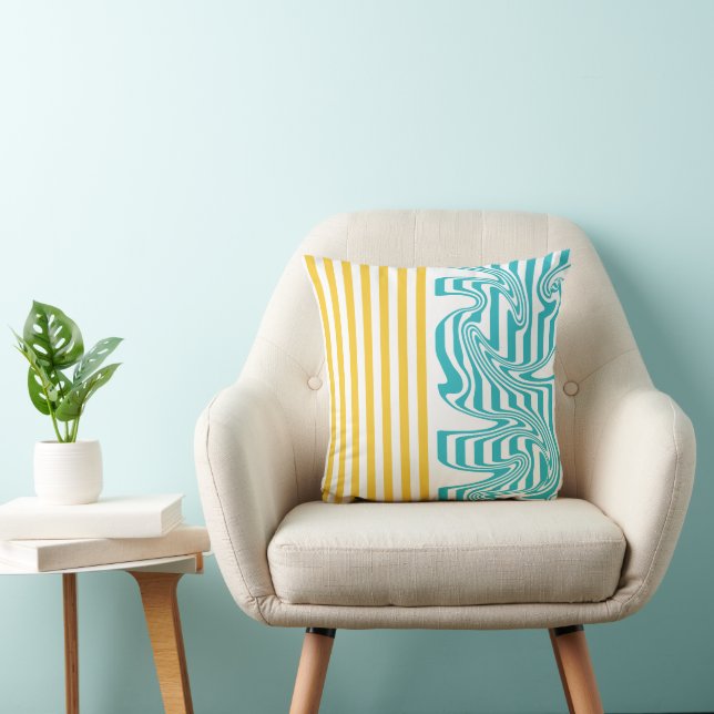 Stripes and Swirls in Turquoise and Yellow Cushion (Chair)