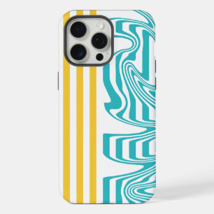 Stripes and Swirls in Turquoise and Yellow iPhone 15 Pro Max Case