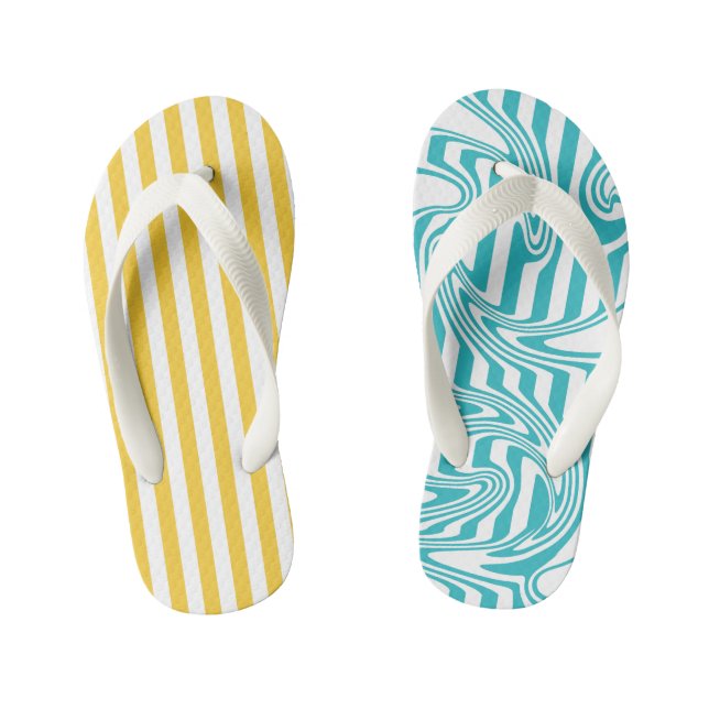 Stripes and Swirls in Turquoise and Yellow Kid's Jandals (Footbed)