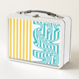Stripes and Swirls in Turquoise and Yellow Metal Lunch Box