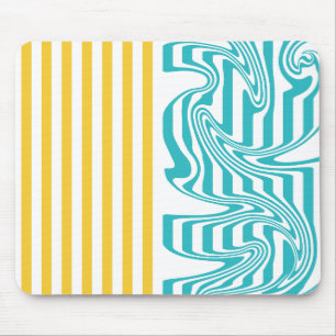 Stripes and Swirls in Turquoise and Yellow Mouse Pad