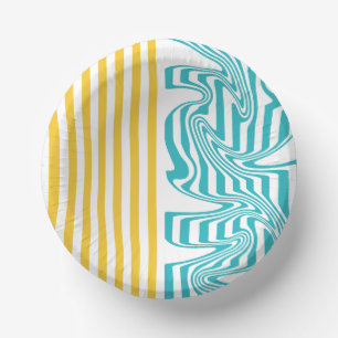 Stripes and Swirls in Turquoise and Yellow Paper Plate