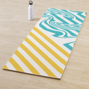 Stripes and Swirls in Turquoise and Yellow Yoga Mat