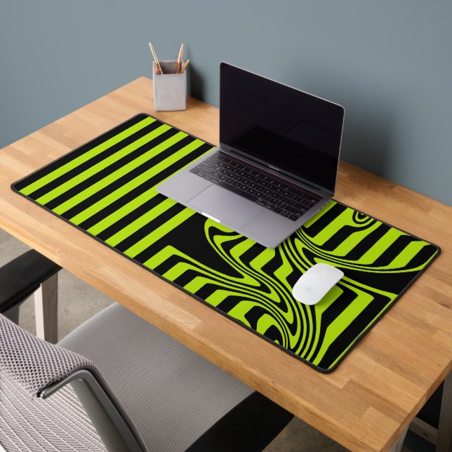 Stripes and Swirls - Lime Green and Black Desk Mat (Office 2)