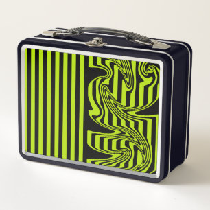 Stripes and Swirls - Lime Green and Black Metal Lunch Box