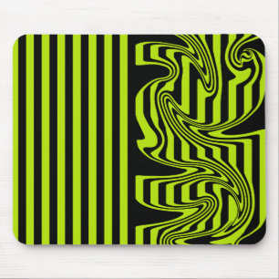 Stripes and Swirls - Lime Green and Black Mouse Pad