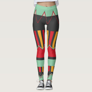 Stripes and waves in retro colours leggings