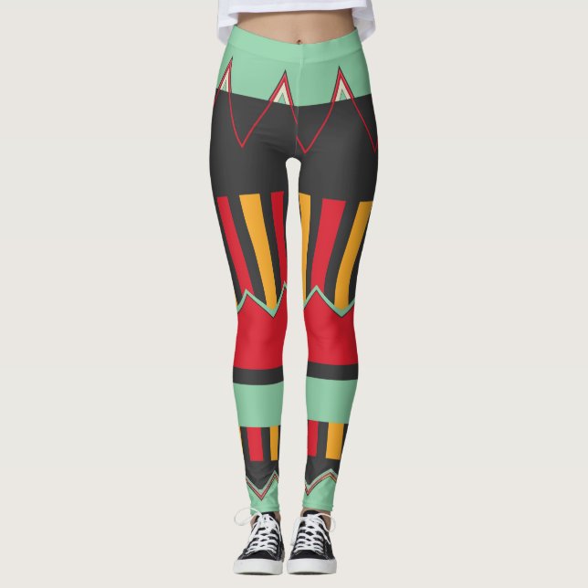 Stripes and waves in retro colours leggings (Front)