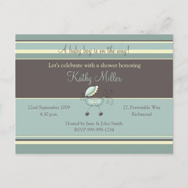 Stripes Baby Shower Invitation (Boy) Postcard (Front)