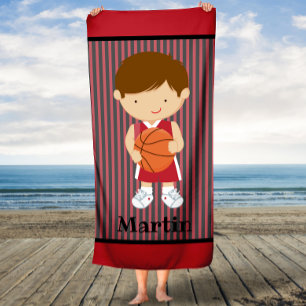 Stripes Basketball Boys Kids Personalised Towel