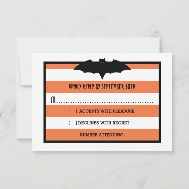 Stripes & Bat | Orange Halloween Wedding RSVP (Front)