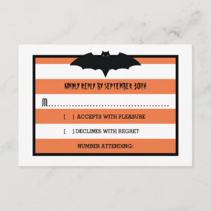 Stripes & Bat   Orange Halloween Wedding RSVP Card