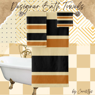 Stripes Black and Tan  Bath Towel Set