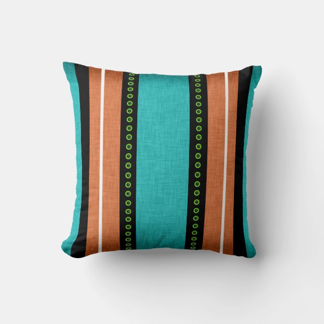 Stripes black aqua orange funky cushion (Front)