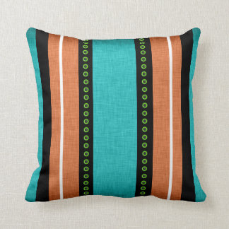 Stripes black aqua orange funky cushion