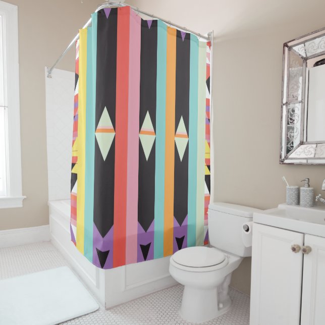 Stripes black blue red Pattern mix Shower Curtain (In Situ)