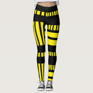 Stripes.Black White 01 B Yellow BG Leggings
