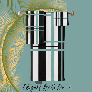Stripes Black White, Teal Bath Towel Set