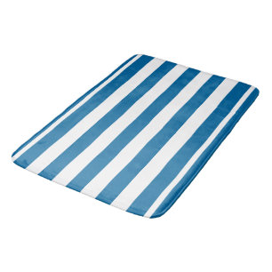 Stripes Blue & White Customizable Bath Mat