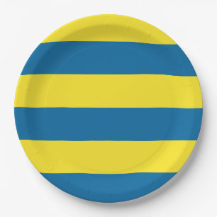 Stripes   Blue & Yellow   Customisable Paper Plate