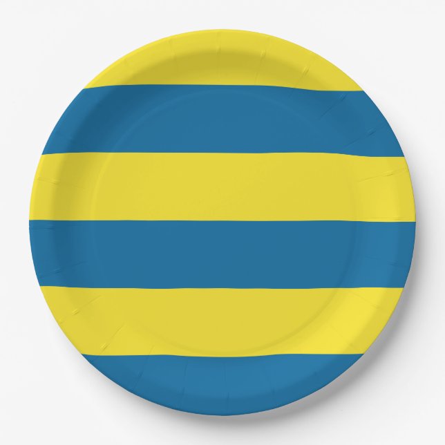 Stripes | Blue & Yellow | Customisable Paper Plate (Front)