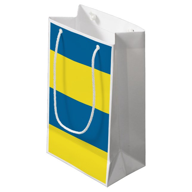 Stripes | Blue & Yellow | Customisable Small Gift Bag (Front Angled)