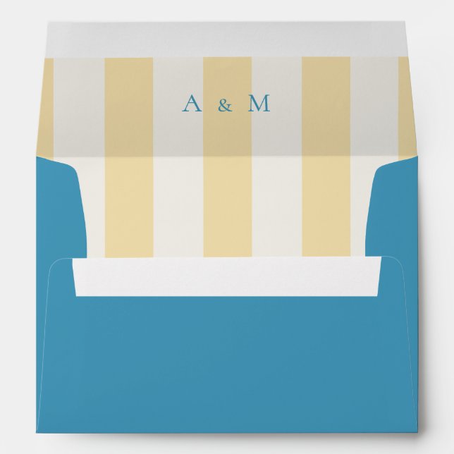 Stripes Blue & Yellow Monogram Wedding Envelope (Back (Bottom))