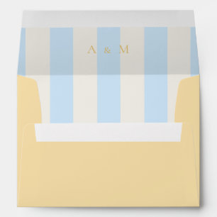Stripes Blue & Yellow Monogram Wedding Envelope