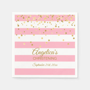 Stripes Blush Pink Rose Gold CHRISTENING BAPTISM N Napkin