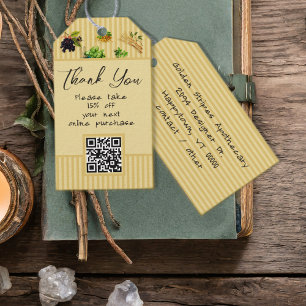Stripes Botanical Thank You QR code Business Tags