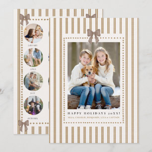 Stripes Bow Earthy Christmas Year Review Photos Holiday Card