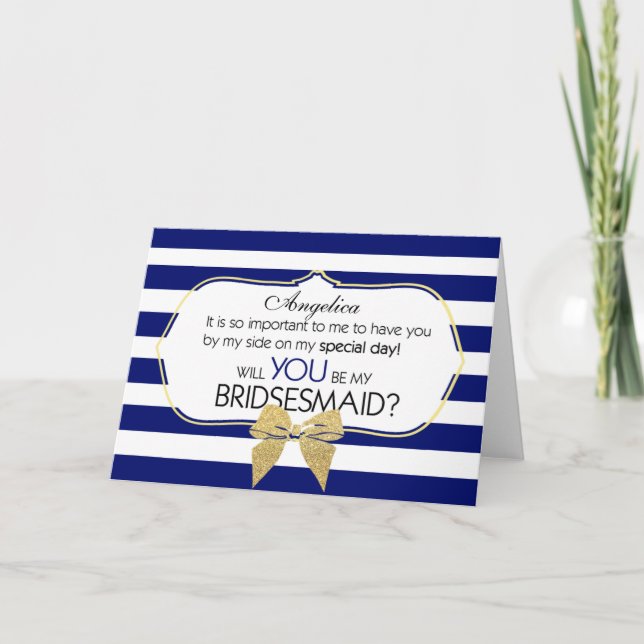Stripes Bow Will You Be My Bridesmaid Invite (Front)