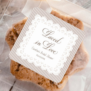 Stripes Brown Laced in Love Bridal Shower Square Sticker