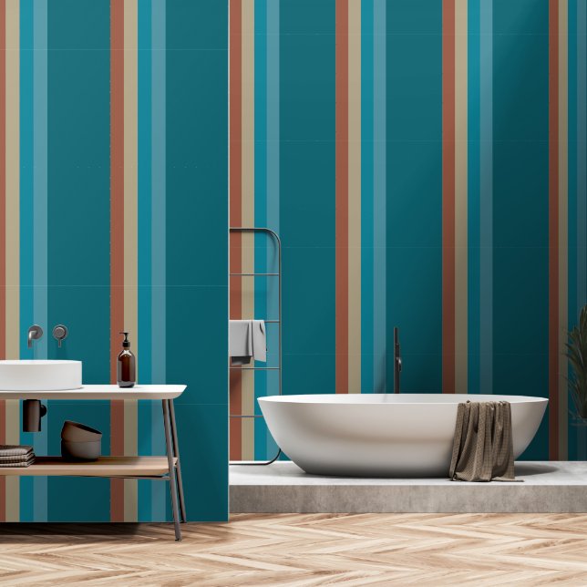 Stripes Brown Rust Stone Grey Olive Cool Blue Aqua Wallpaper (Bathroom)