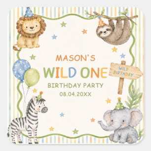 Stripes Calling All Party Animals Safari Square Sticker