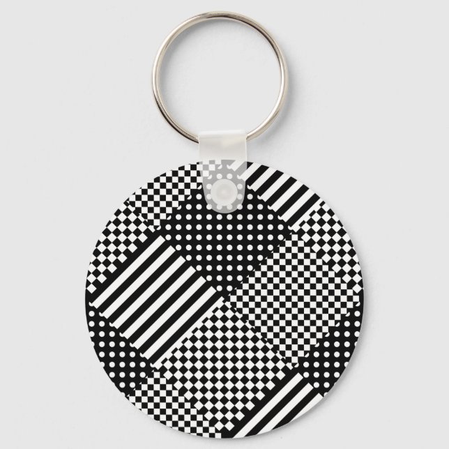 Stripes Check Harlequin Polka Dots Mixed Design Key Ring (Front)