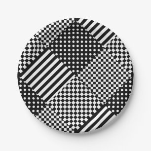 Stripes Check Harlequin Polka Dots Mixed Design Paper Plate
