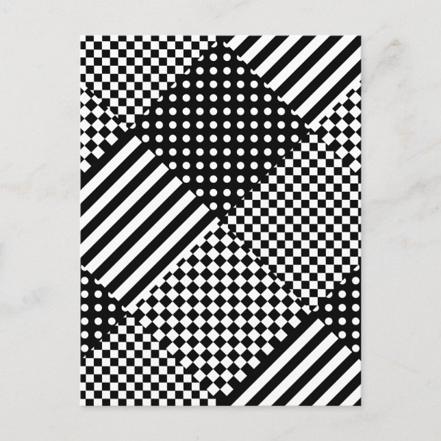 Stripes Check Harlequin Polka Dots Mixed Design Postcard (Front)