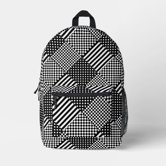 Stripes Check Harlequin Polka Dots Mixed Design Printed Backpack (Front)