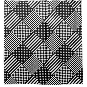 Stripes Check Harlequin Polka Dots Mixed Design Shower Curtain